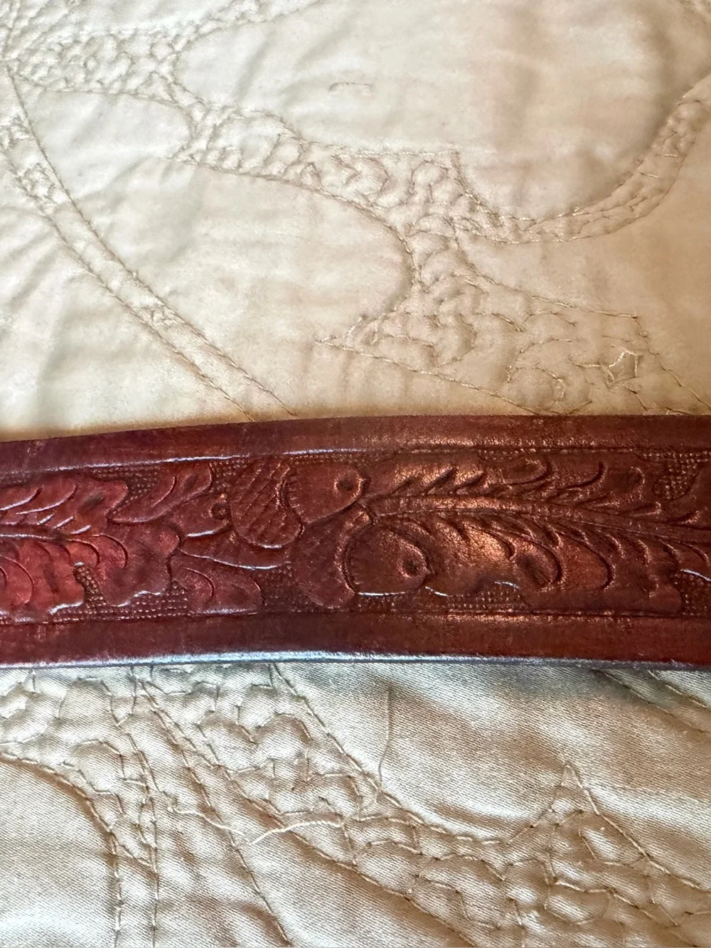 VTG Western Silver Horse Buckle w/ Brown Oak Tooled Leather Belt Boho Cowgirl